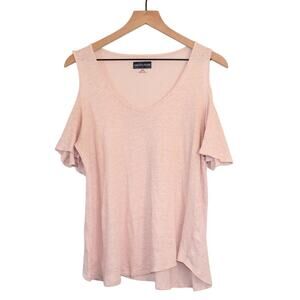 Saks Fifth Avenue Women’s Pink Linen Cold Shoulder Top Medium